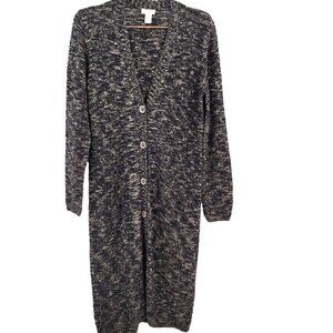 Chico's Womens 4 Longline Brown Black Marled Sweater Cardigan